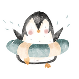 Bügelbild | Pinguin im Schwimmreifen